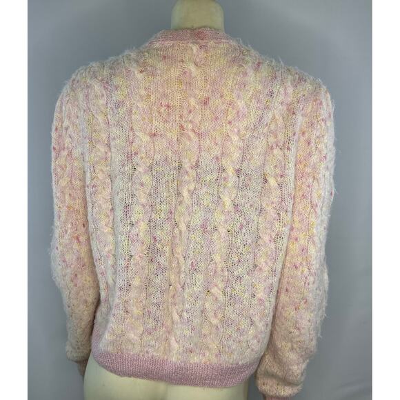 American vintage OOAK hand knit Mohair cardigan in shades of pink size medium - Picture 8 of 12